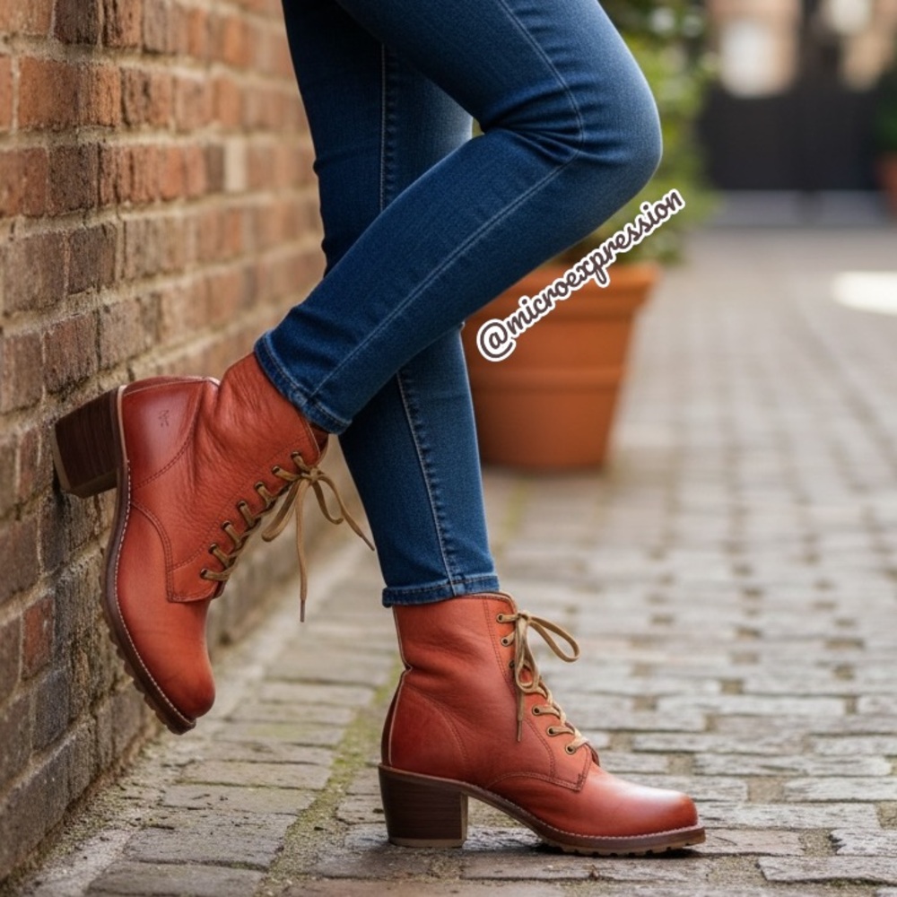 RARE Frye Sabrina 6G LaceUp Terracotta Combat Boot - Picture 1 of 15